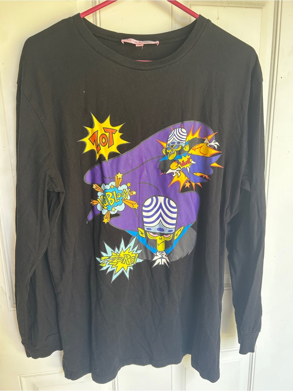 Dolls Kill Black Long-Sleeve Tee with Purple Comic Graphic